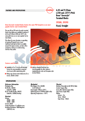 39380-0102 datasheet - 6.35 and 9.52mm (.250 and .375) Pitch Beau^ Eurostyle^ Terminal Blocks