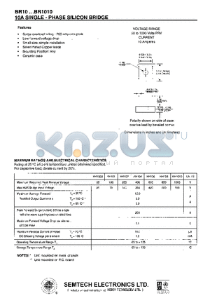 BR1005 datasheet - 10A SINGLE - PHASE SILICON BRIDGE