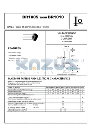 BR1005 datasheet - SINGLE PHASE 10 AMP BRIDGE RECTIFIERS