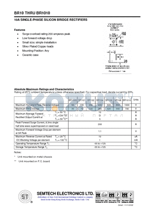 BR1005 datasheet - 10A SINGLE-PHASE SILICON BRIDGE RECTIFIERS