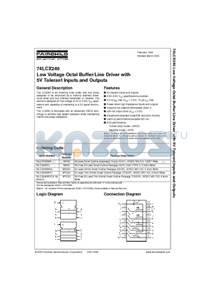 74LCX240WMX datasheet - Low Voltage Octal Buffer/Line Driver with 5V Tolerant Inputs and Outputs