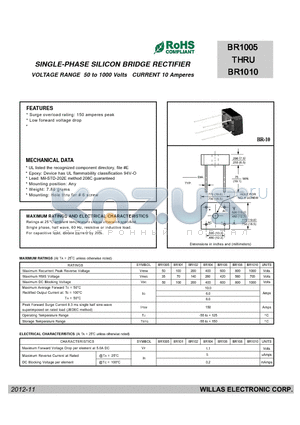 BR1005 datasheet - VOLTAGE RANGE 50 to 1000 Volts CURRENT 10 Amperes