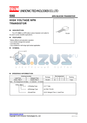 5302L-TM3-T datasheet - HIGH VOLTAGE NPN TRANSISTOR