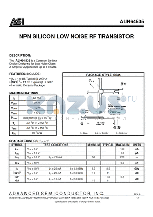 ALN64535 datasheet - NPN SILICON LOW NOISE RF TRANSISTOR