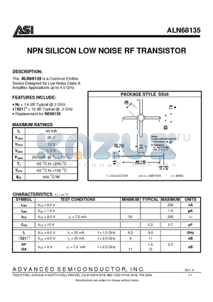 ALN68135 datasheet - NPN SILICON LOW NOISE RF TRANSISTOR