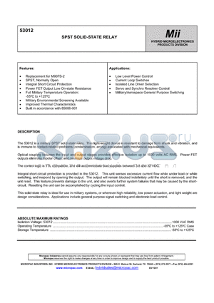 53012 datasheet - SPST SOLID-STATE RELAY