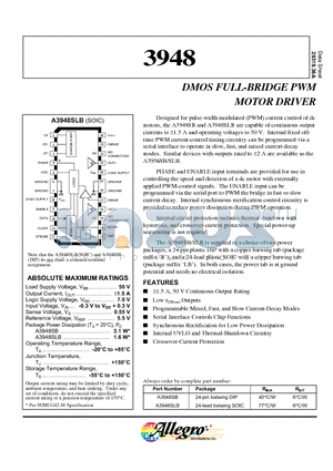 3948 datasheet - DMOS FULL-BRIDGE PWM MOTOR DRIVER