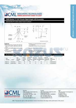 5305H5 datasheet - T-1 3/4 Tricolor Right Angle LED Assembly