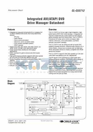 CL-CS3712-33QC-A datasheet - Integrated AVI/ATAPI DVD Drive Manager