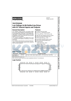 74LCX32244G datasheet - Low Voltage 32-Bit Buffer/Line Driver with 5V Tolerant Inputs and Outputs