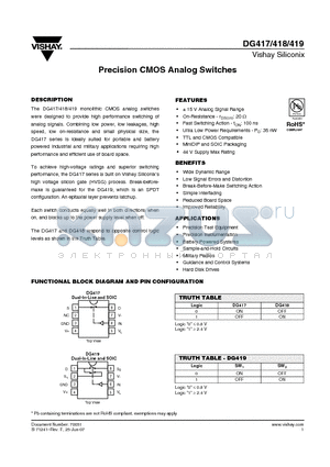 DG417DY-T1 datasheet - Precision CMOS Analog Switches