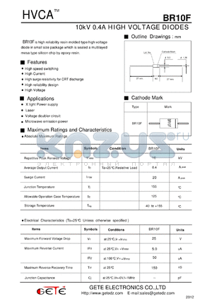 BR10F datasheet - 10kV 0.4A HIGH VOLTAGE DIODES