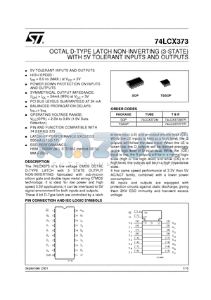 74LCX373M datasheet - OCTAL D-TYPE LATCH NON-INVERTING (3-STATE) WITH 5V TOLERANT INPUTS AND OUTPUTS