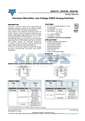 DG417L datasheet - Precision Monolithic Low-Voltage CMOS Analog Switches