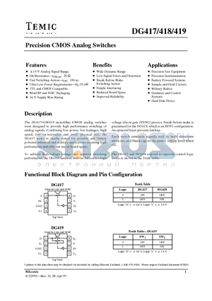 DG418 datasheet - Precision CMOS Analog Switches