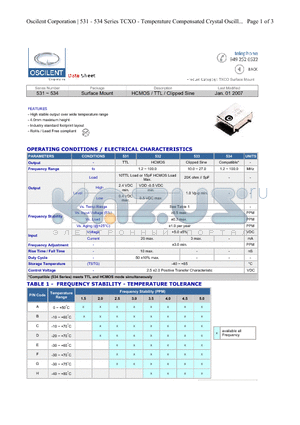 531-20.0M-535C datasheet - HCMOS / TTL / Clipped Sine