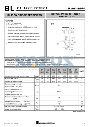 BR1501 datasheet - SILICON BRIDGE RECTIFIERS