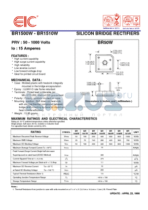 BR1501W datasheet - SILICON BRIDGE RECTIFIERS