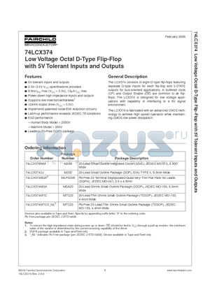 74LCX374MTCX-NL datasheet - Low Voltage Octal D-Type Flip-Flop with 5V Tolerant Inputs and Outputs
