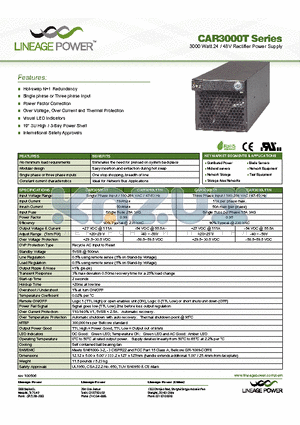 CAR3010K1N-1A datasheet - 3000 Watt 24 / 48V Rectifier Power Supply