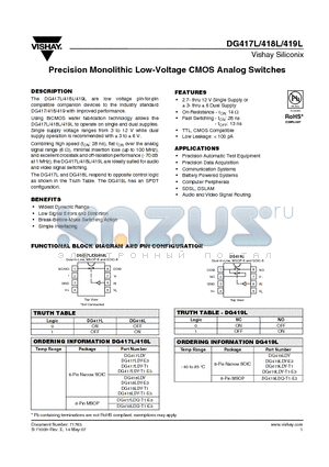 DG418LDY datasheet - Precision Monolithic Low-Voltage CMOS Analog Switches