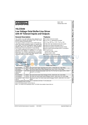 74LCX540MSA datasheet - Low Voltage Octal Buffer/Line Driver with 5V Tolerant Inputs and Outputs