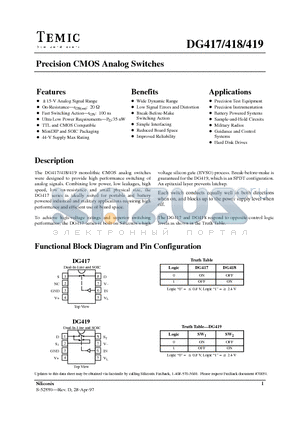 DG419AK datasheet - Precision CMOS Analog Switches