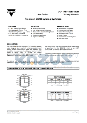 DG419BDQ datasheet - Precision CMOS Analog Switches