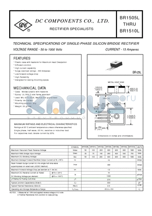 BR1510L datasheet - TECHNICAL SPECIFICATIONS OF SINGLE-PHASE SILICON BRIDGE RECTIFIER
