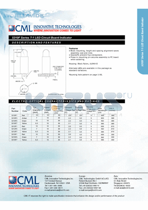 5310F datasheet - T-1 LED Circuit Board Indicator