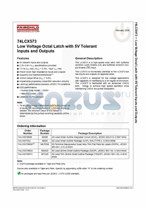 74LCX573BQX_08 datasheet - Low Voltage Octal Latch with 5V Tolerant Inputs and Outputs