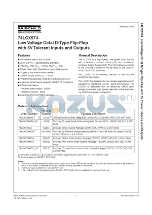 74LCX574BQX datasheet - Low Voltage Octal D-Type Flip-Flop with 5V Tolerant Inputs and Outputs