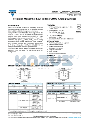 DG419L datasheet - Precision Monolithic Low-Voltage CMOS Analog Switches