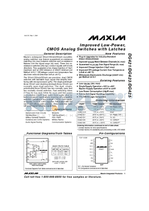 DG421AK datasheet - Improved Low-Power, CMOS Analog Switches with Latches