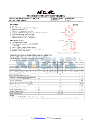 BR158 datasheet - SINGLE-PHASE BRIDGE RECTIFIER