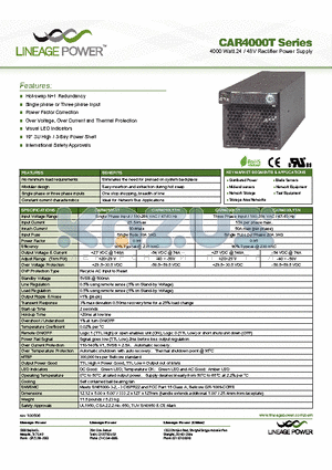 CAR4010K1HZ0-1A datasheet - 4000 Watt 24 / 48V Rectifier Power Supply