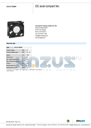 53182TDHHP datasheet - DC axial compact fan