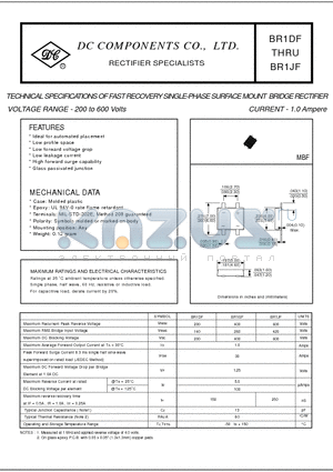 BR1JF datasheet - TECHNICAL SPECIFICATIONS OF FAST RECOVERY SINGLE-PHASE SURFACE MOUNT BRIDGE RECTIFIER VOLTAGE RANGE