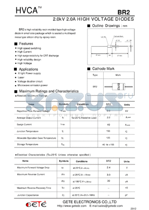 BR2 datasheet - 2.0kV 2.0A HIGH VOLTAGE DIODES