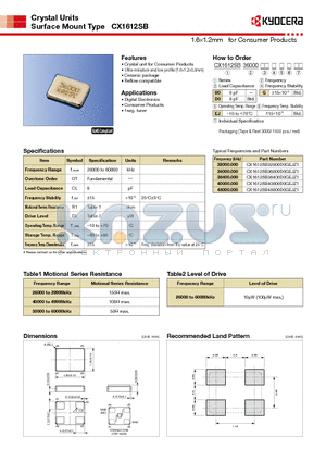 CX1612SB38400D0GEJZ1 datasheet - 1.61.2mm for Consumer Products