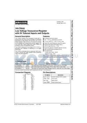 74LCX652MTC datasheet - Low Voltage Transceiver/Register with 5V Tolerant Inputs and Outputs