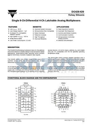 DG429DW datasheet - Single 8-Ch/Differential 4-Ch Latchable Analog Multiplexers