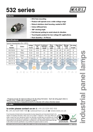 532-102-75 datasheet - 12.7mm mounting Product will operate over a wide voltage range