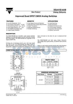 DG441B datasheet - Improved Quad SPST CMOS Analog Switches