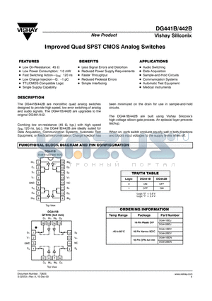 DG441BDN datasheet - Improved Quad SPST CMOS Analog Switches