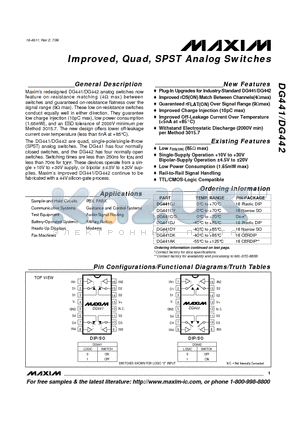 DG441C/ datasheet - Improved, Quad, SPST Analog Switches