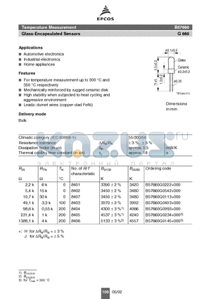 B57660G0222 datasheet - Glass-Encapsulated Sensors