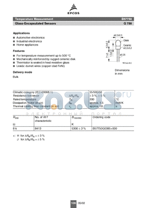 B57750G0385 datasheet - Glass-Encapsulated Sensors