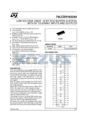 74LCXH162244TTR datasheet - Low voltage CMOS 16-bit bus buffer (3-state) with 5V tolerant inputs and outputs