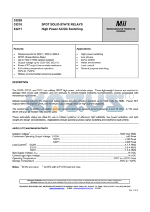 53209 datasheet - SPDT SOLID-STATE RELAYS High Power AC/DC Switching